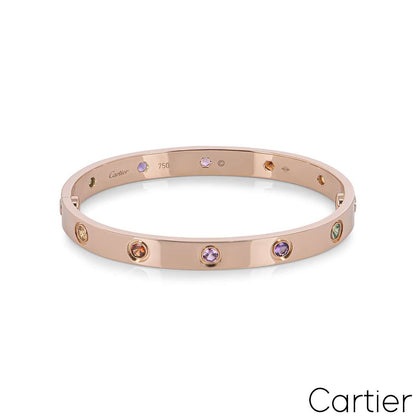 Cartier Rose Gold Coloured Stones Love Bracelet Size 17 B6036517