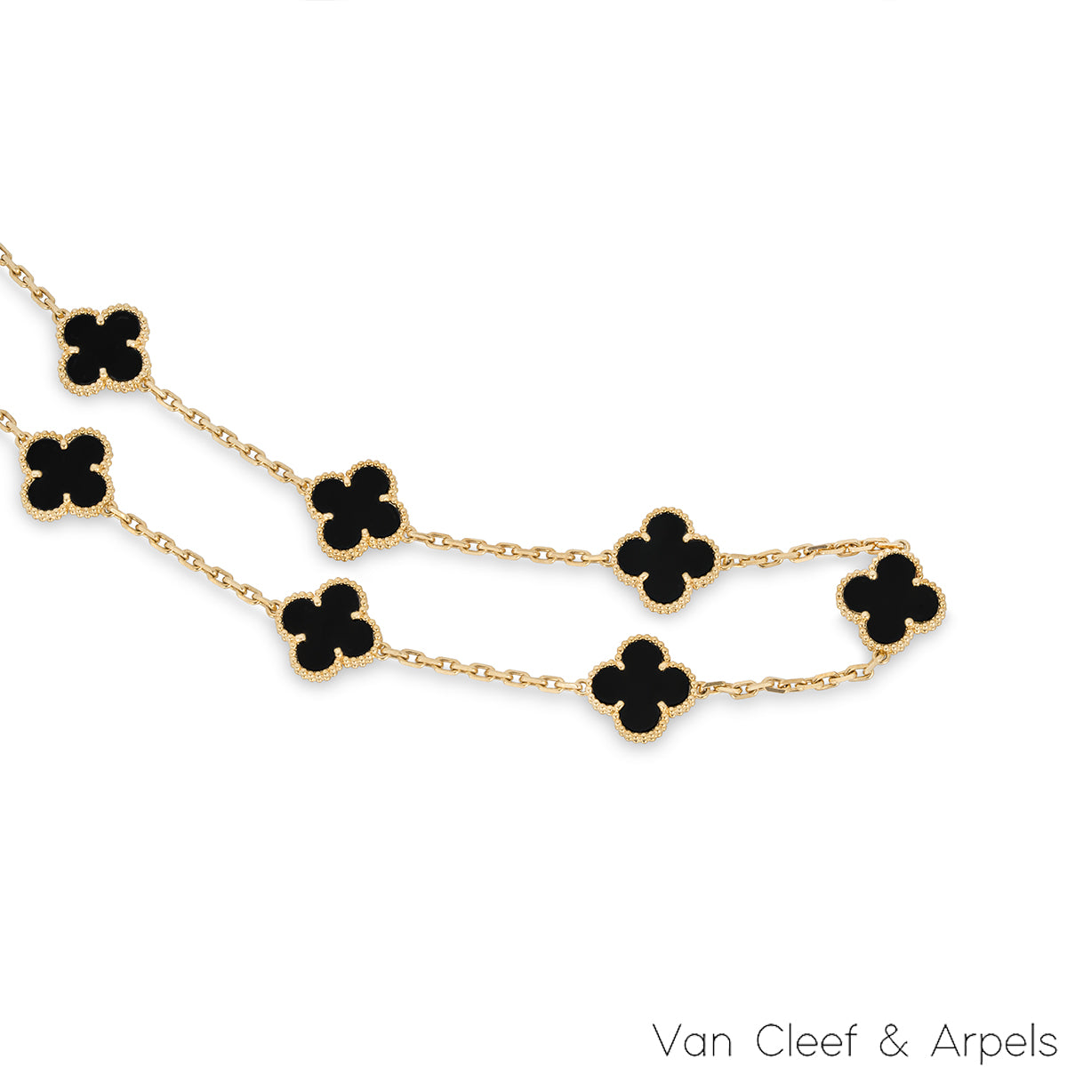 Van Cleef & Arpels Yellow Gold Onyx Vintage Alhambra 10 Motif Necklace VCARA42700