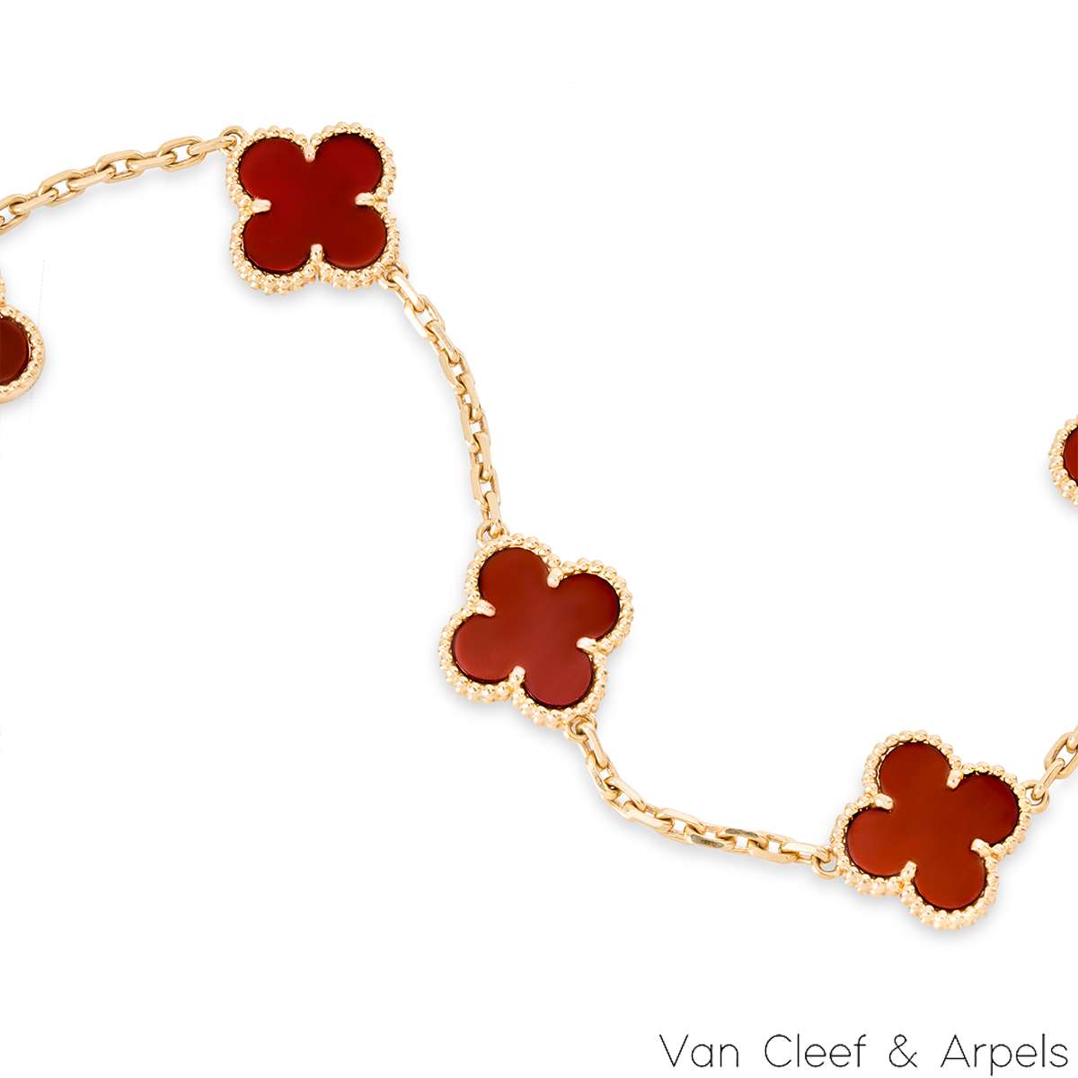 Van Cleef & Arpels Yellow Gold Carnelian Vintage Alhambra 5 Motif Bracelet VCARD35500