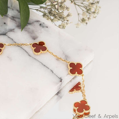 Van Cleef & Arpels Yellow Gold Carnelian Vintage Alhambra 5 Motif Bracelet VCARD35500