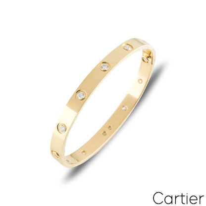 Cartier Yellow Gold Full Diamond Love Bracelet Size 17 B6040517