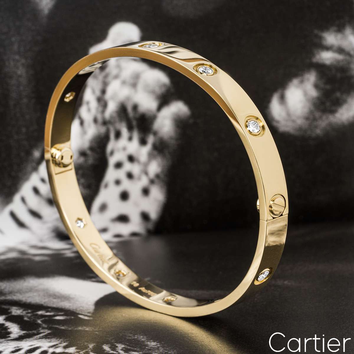 Cartier Yellow Gold Full Diamond Love Bracelet Size 17 B6040517