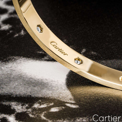 Cartier Yellow Gold Full Diamond Love Bracelet Size 17 B6040517