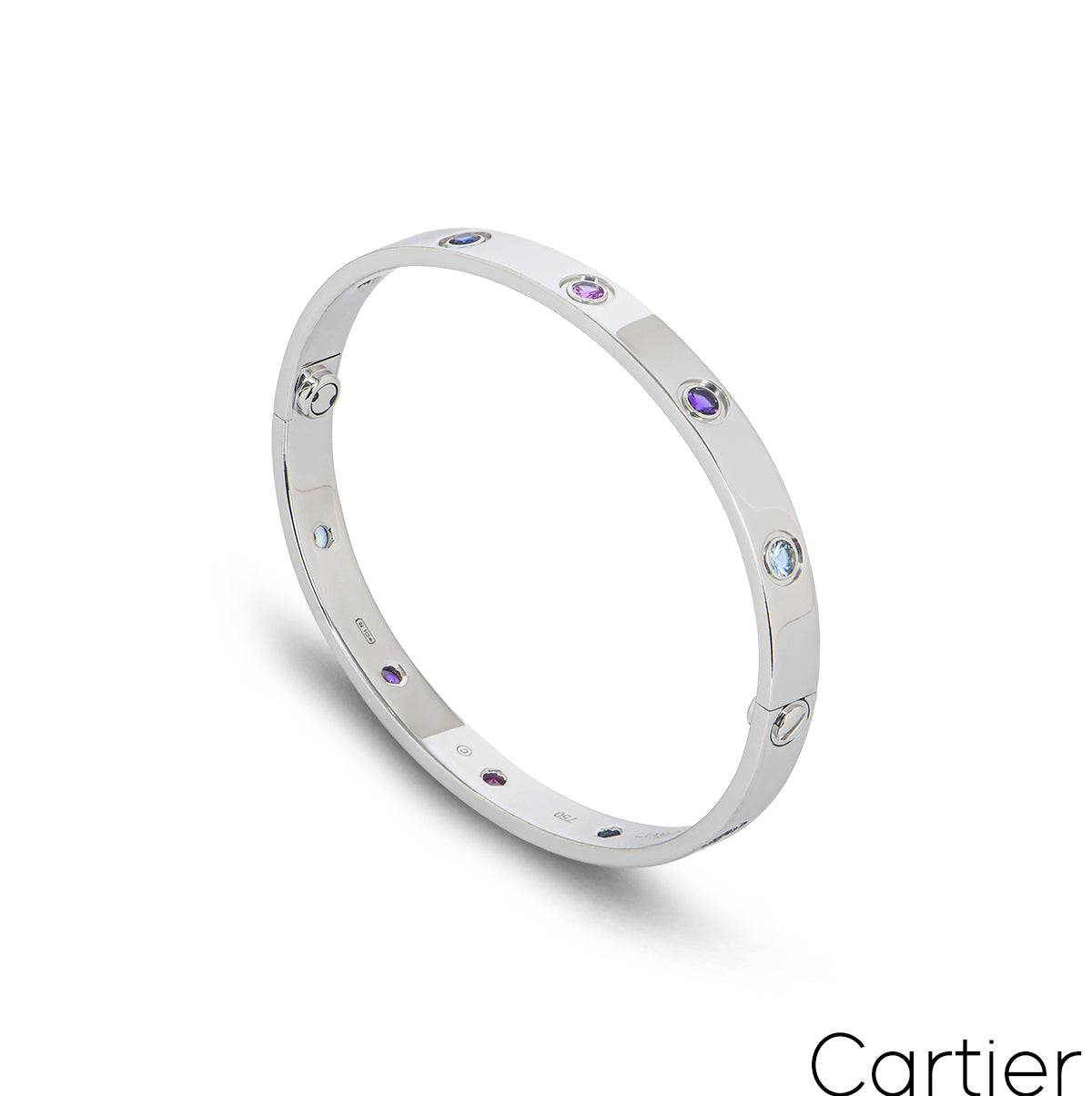 Cartier White Gold Coloured Stones Love Bracelet Size 16 B6036316