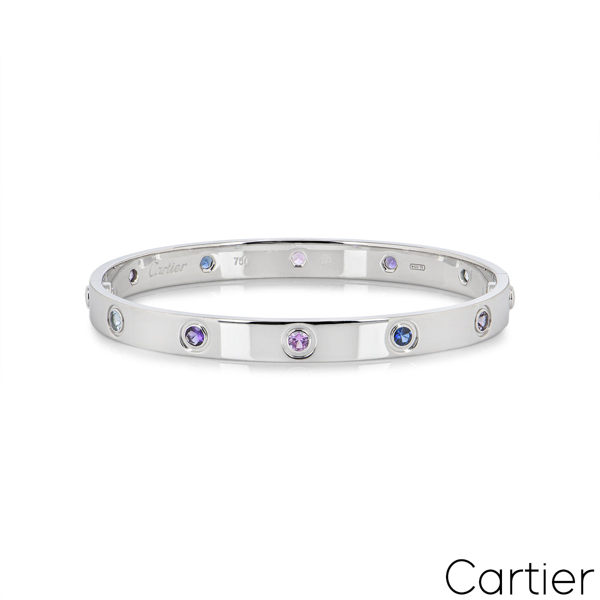 Cartier White Gold Coloured Stones Love Bracelet Size 16 B6036316