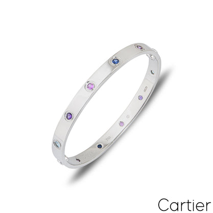 Cartier White Gold Coloured Stones Love Bracelet Size 16 B6036316