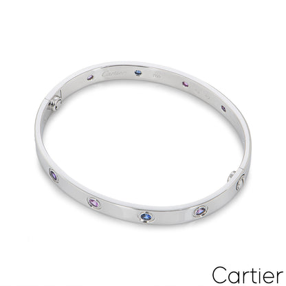 Cartier White Gold Coloured Stones Love Bracelet Size 16 B6036316