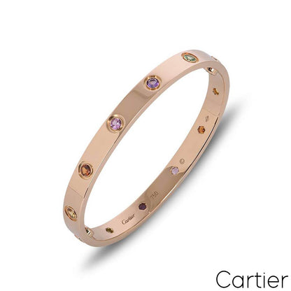 Cartier Rose Gold Coloured Stones Love Bracelet Size 18 B6036518