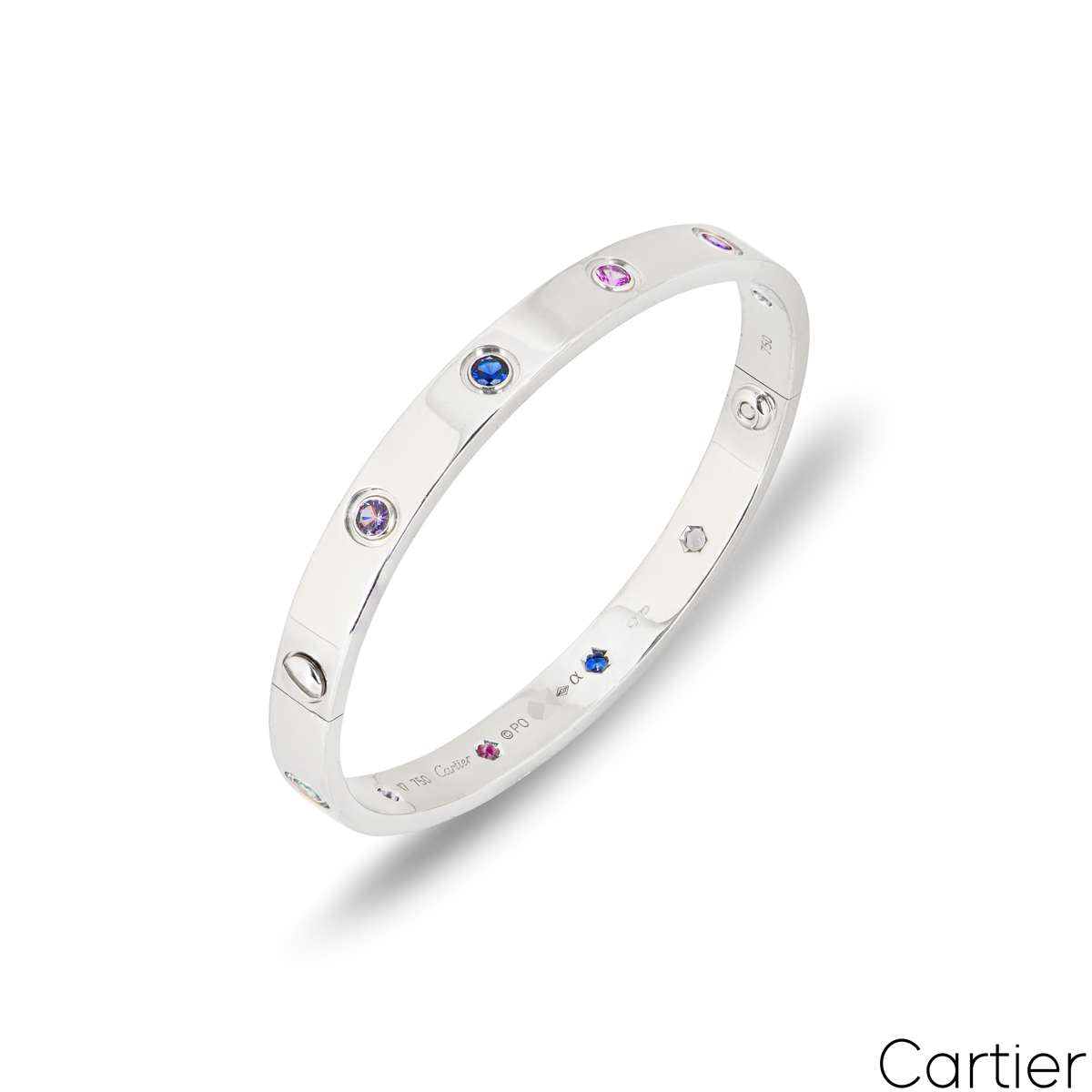 Cartier White Gold Coloured Stones Love Bracelet Size 16 B6036316