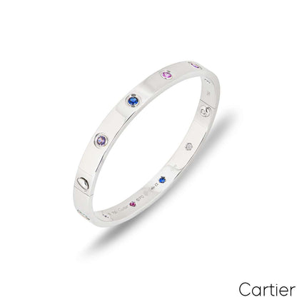 Cartier White Gold Coloured Stones Love Bracelet Size 16 B6036316