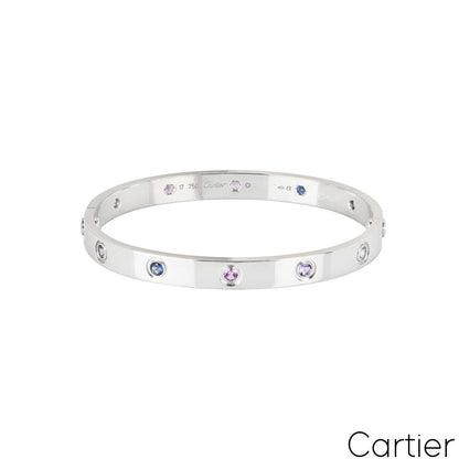 Cartier White Gold Coloured Stones Love Bracelet Size 16 B6036316