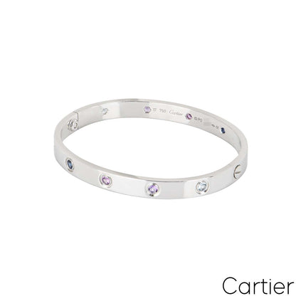 Cartier White Gold Coloured Stones Love Bracelet Size 16 B6036316