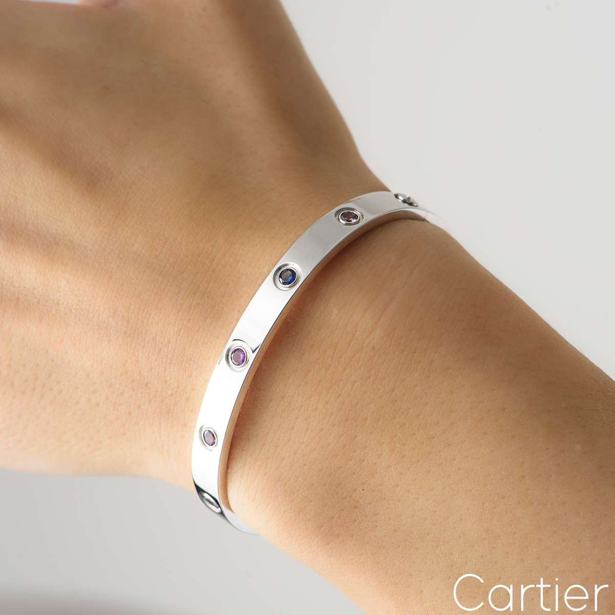 Cartier White Gold Coloured Stones Love Bracelet Size 16 B6036316