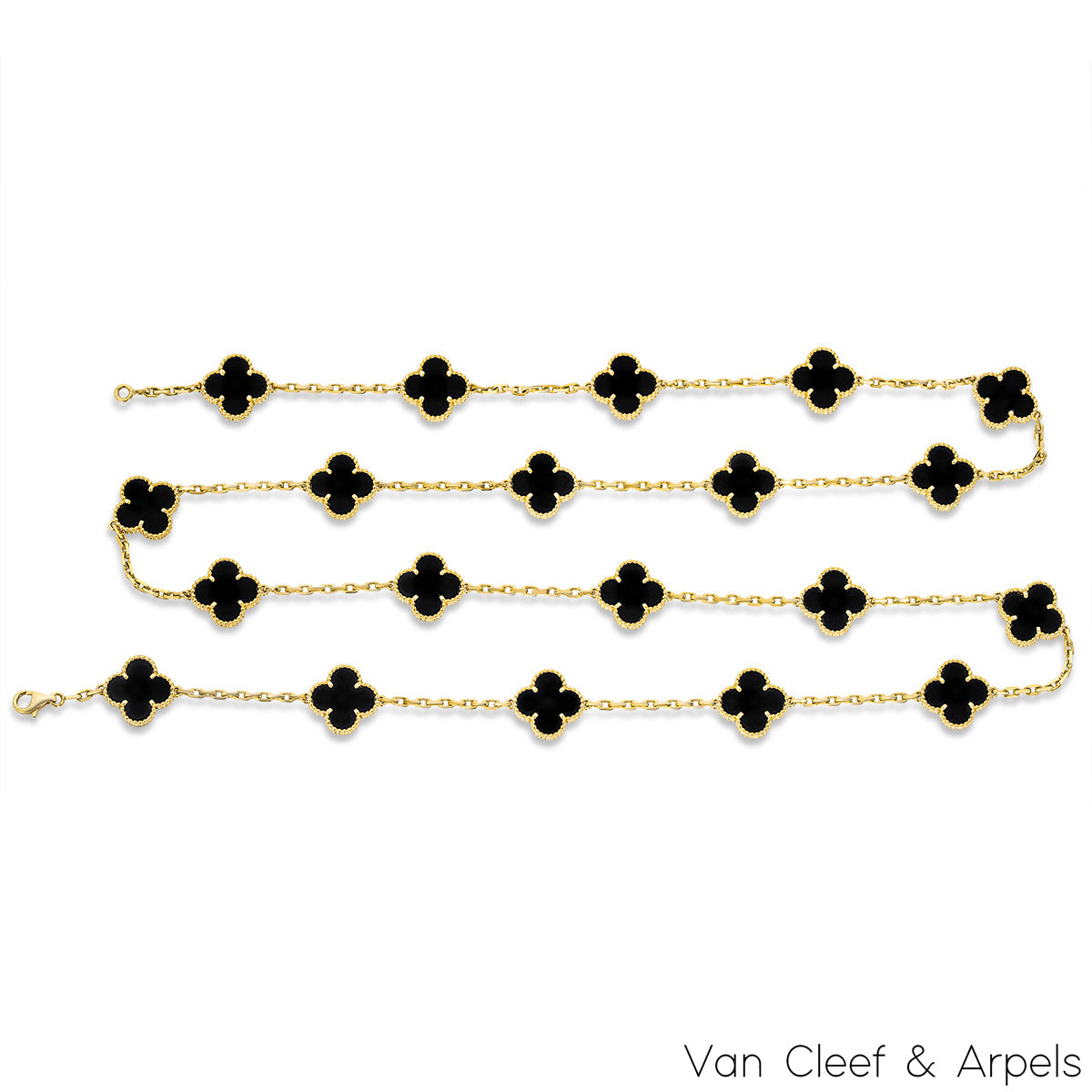 Van Cleef & Arpels Yellow Gold Onyx Vintage Alhambra 20 Motif Necklace VCARA43100