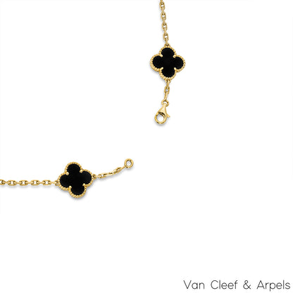 Van Cleef & Arpels Yellow Gold Onyx Vintage Alhambra 20 Motif Necklace VCARA43100