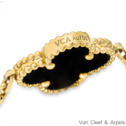 Van Cleef & Arpels Yellow Gold Onyx Vintage Alhambra 20 Motif Necklace VCARA43100