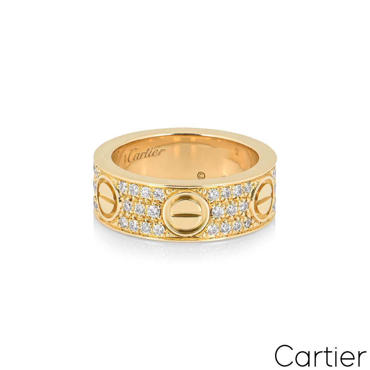 Cartier Yellow Gold Pave Diamond Love Ring Size 55