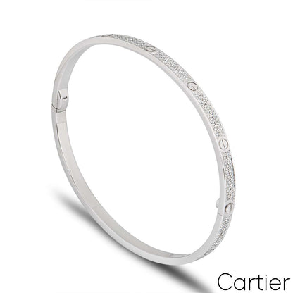 Cartier White Gold Pave Diamond Sm Love Bracelet Size 18 N6710818