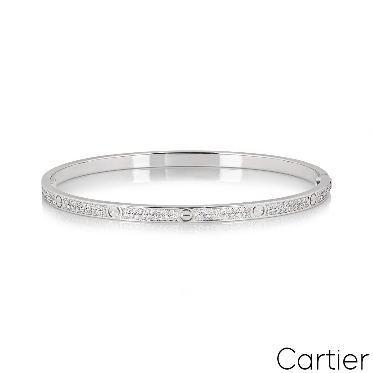 Cartier White Gold Pave Diamond Sm Love Bracelet Size 18 N6710818