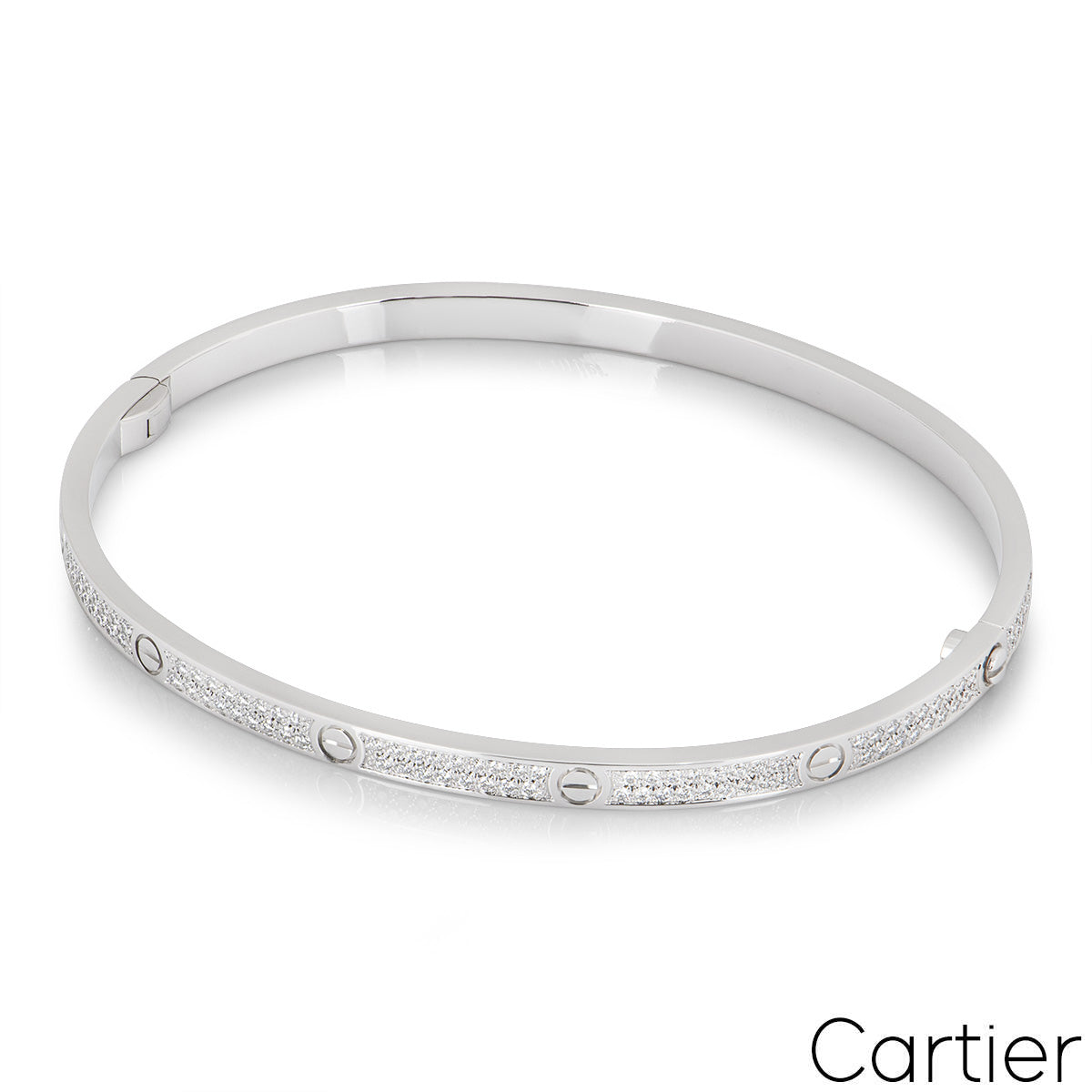 Cartier White Gold Pave Diamond Sm Love Bracelet Size 18 N6710818