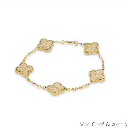 Van Cleef & Arpels Yellow Gold Guilloche Vintage Alhambra 5 Motif Bracelet VCARP3JK00