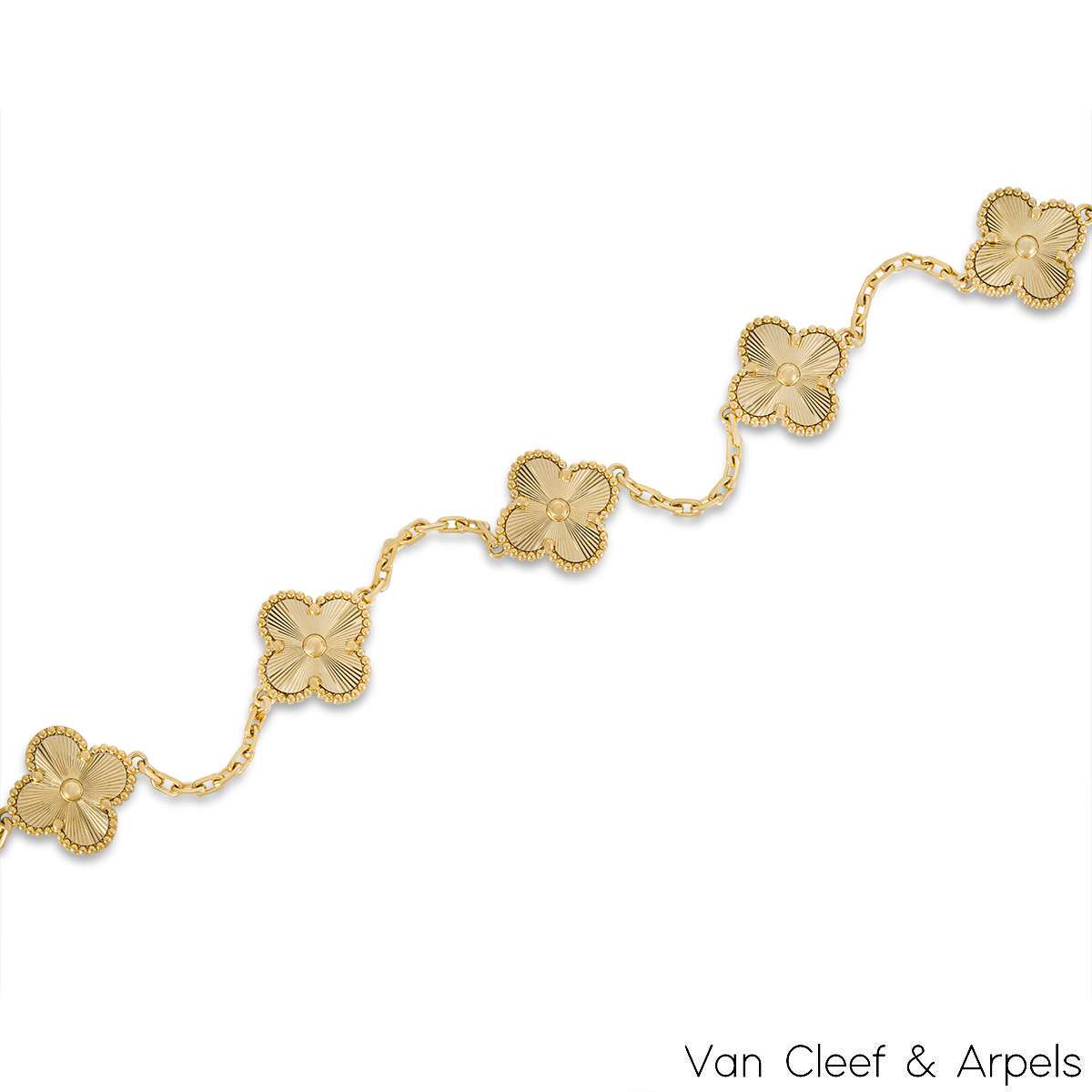 Van Cleef & Arpels Yellow Gold Guilloche Vintage Alhambra 5 Motif Bracelet VCARP3JK00