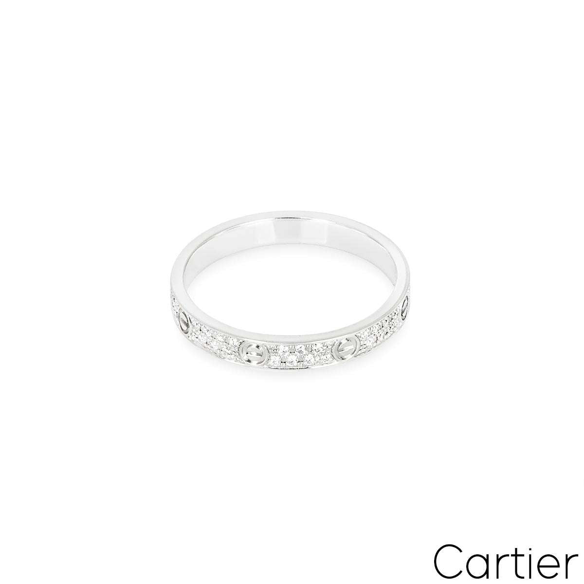 Cartier White Gold Pave Diamond Small Model Love Ring Size 50 B4218250