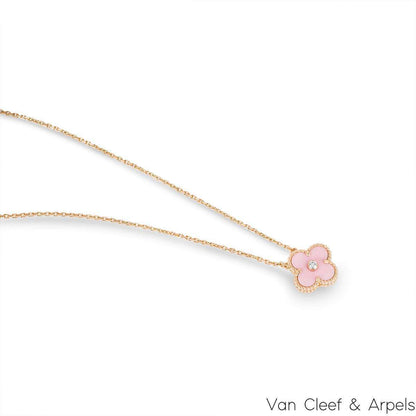 Van Cleef & Arpels Limited Edition 2015 Pink Porcelain Vintage Alhambra Holiday Pendant VCAR05SY00