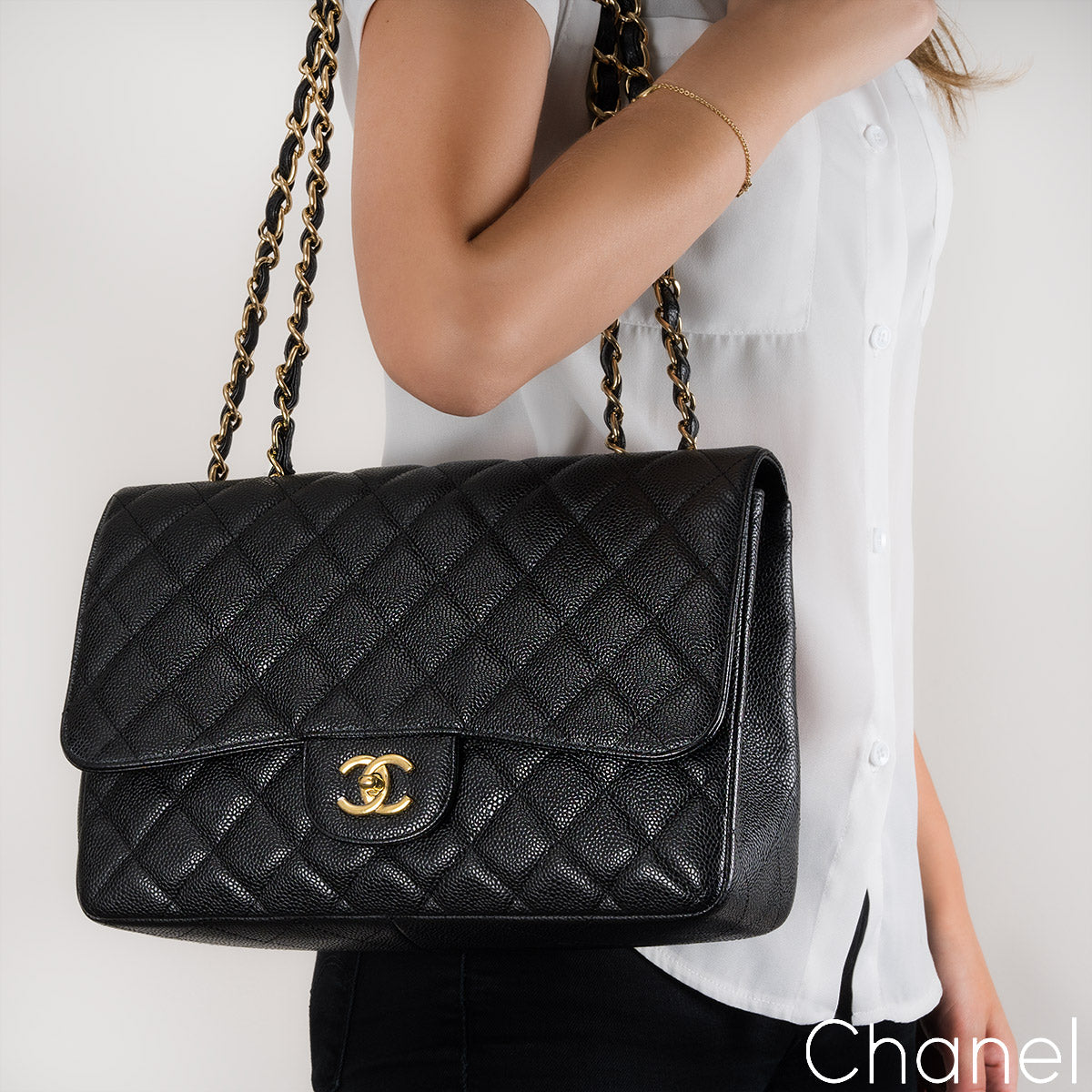 Chanel Black Caviar Jumbo Classic Single Flap Bag