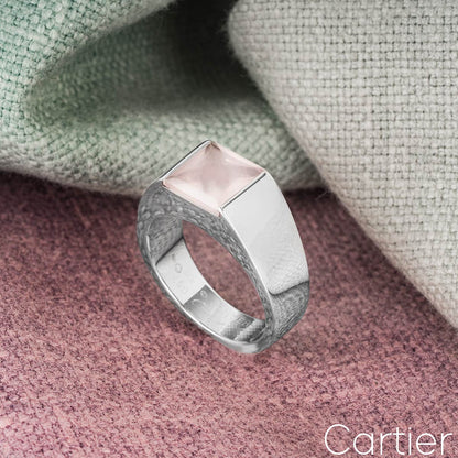 Cartier White Gold Rose Quartz Tank Ring