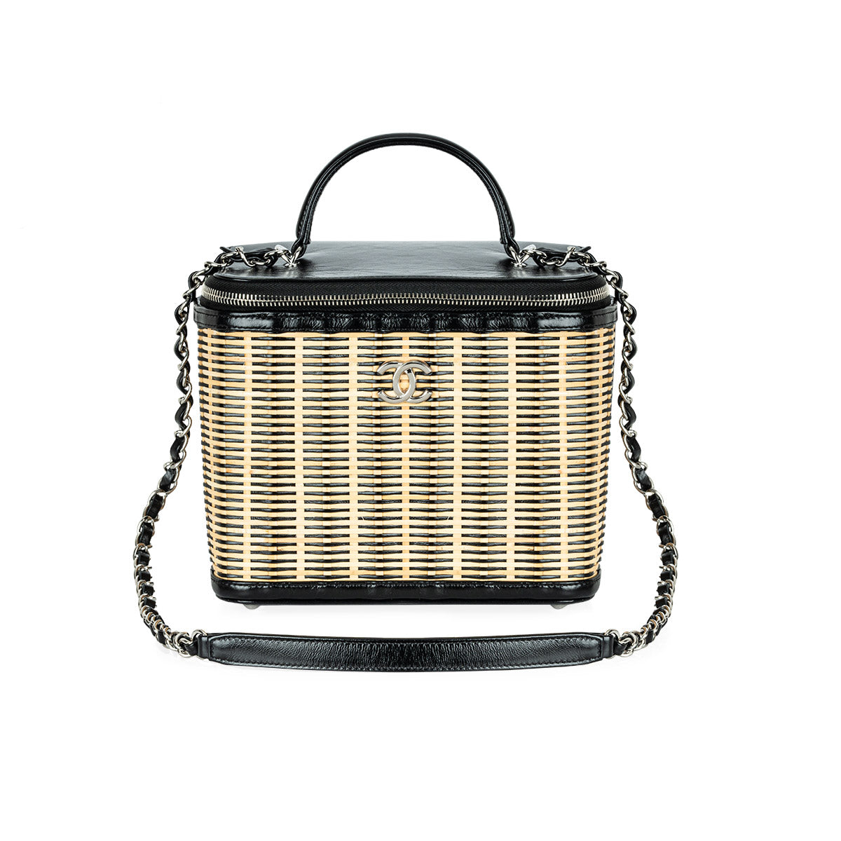 Chanel Raffia Rattan & Calfskin Vanity Case Bag