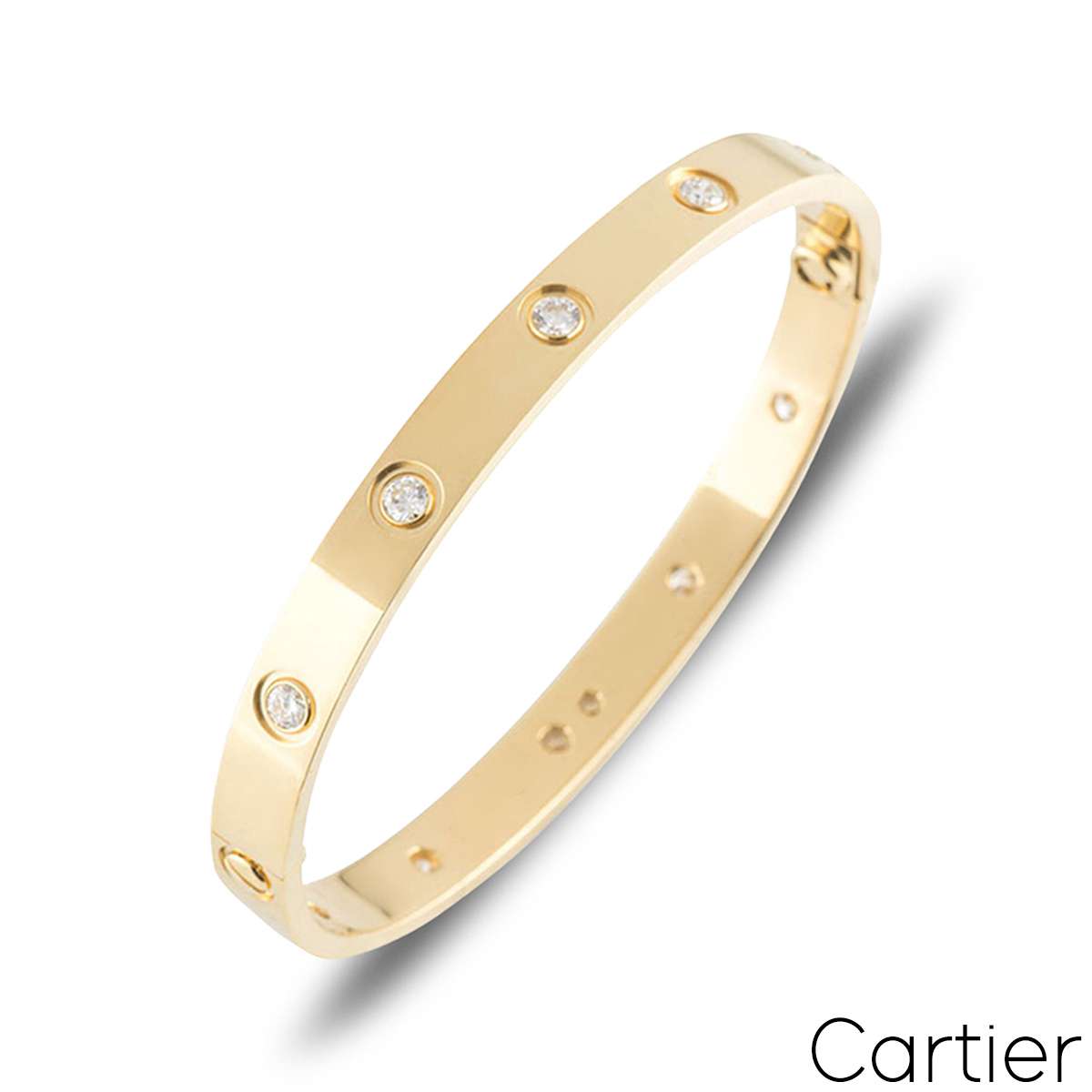 Cartier Yellow Gold Full Diamond Love Bracelet Size 19 B6040519