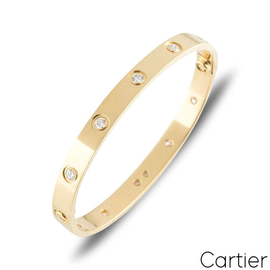 Cartier Yellow Gold Full Diamond Love Bracelet Size 19 B6040519