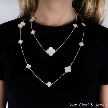 Van Cleef & Arpels Yellow Gold Mother Of Pearl Magic Alhambra 16 Motif Necklace VCARD79300