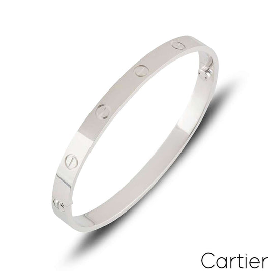 Cartier White Gold Plain Love Bracelet Size 19 B6035419