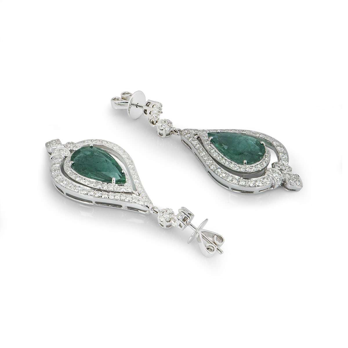 White Gold Emerald And Diamond Earrings