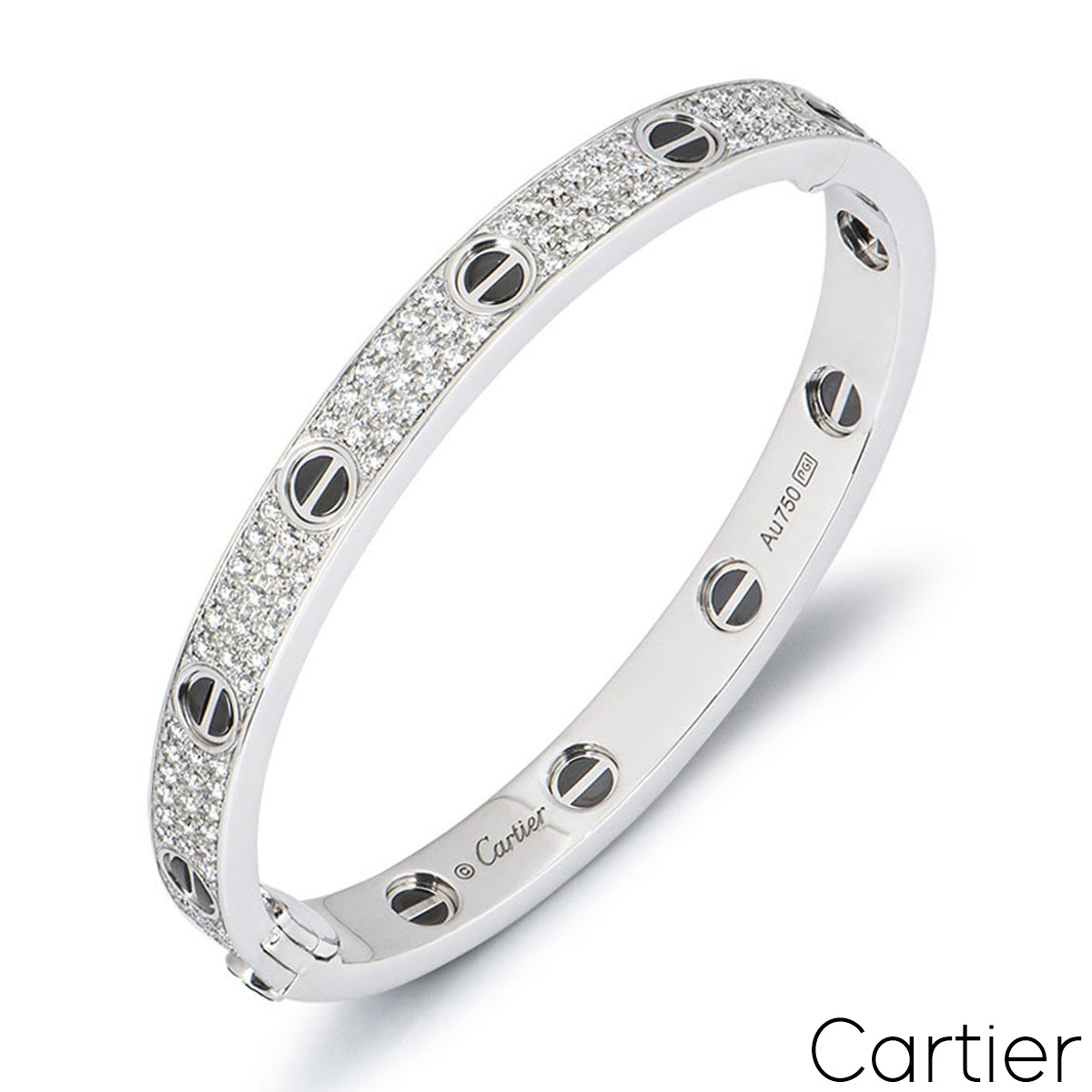 Cartier White Gold Pave Diamond & Ceramic Love Bracelet Size 21 N6032421