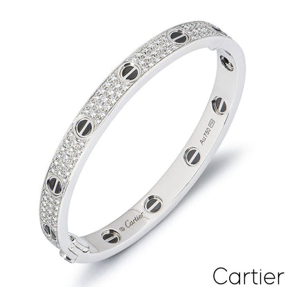 Cartier White Gold Pave Diamond & Ceramic Love Bracelet Size 21 N6032421