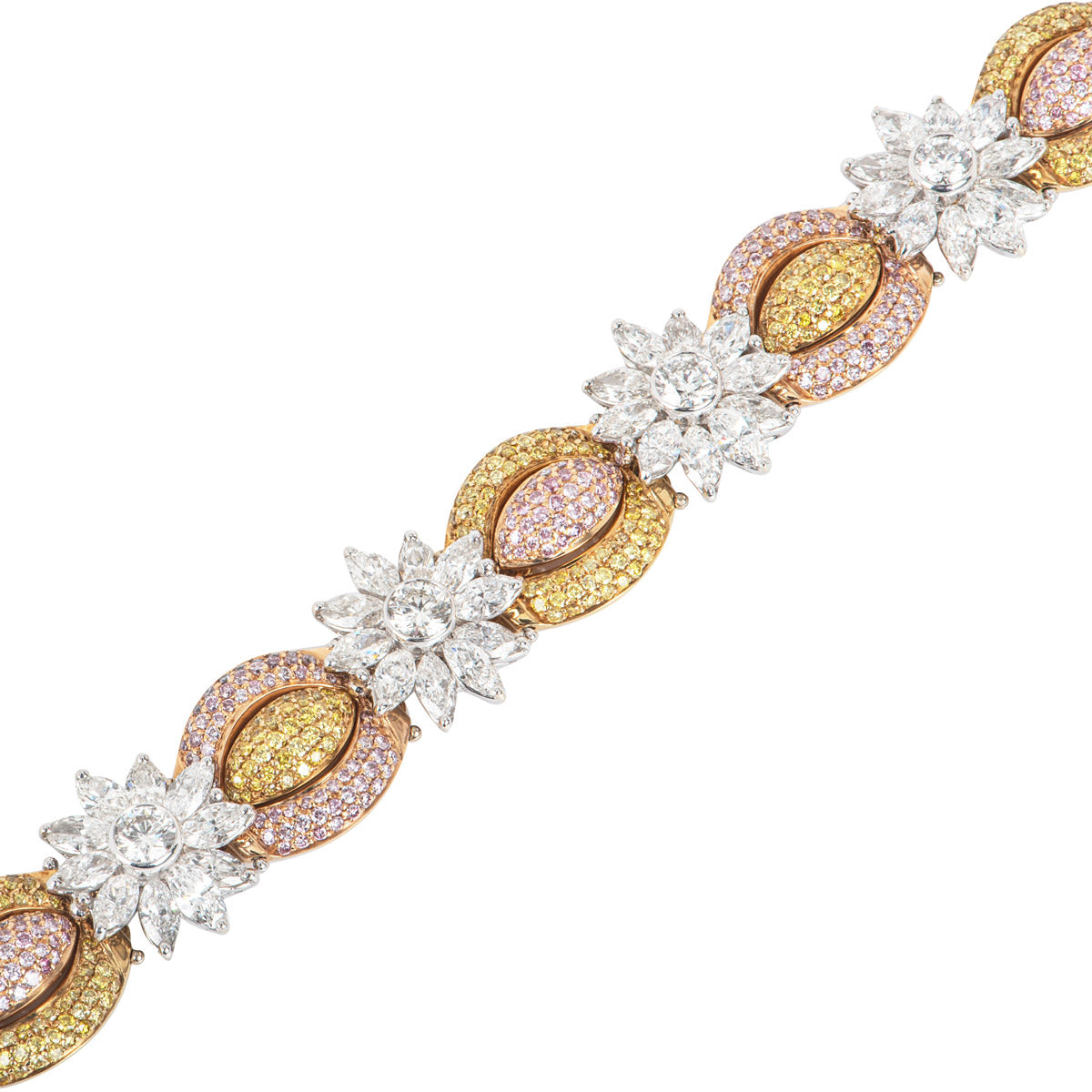 Tri-Colour Gold Fancy Yellow Natural Pink & White Diamond Bracelet