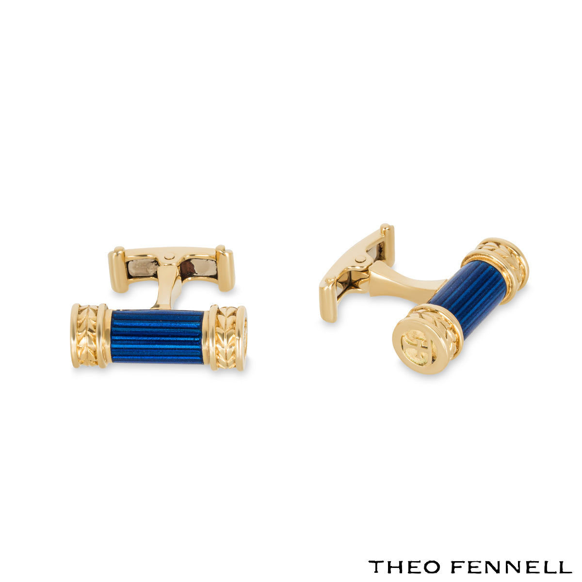 Theo Fennell Yellow Gold Blue Enamel Cufflinks