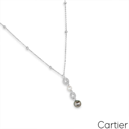 Cartier White Gold Pearl & Diamond Himalia Necklace