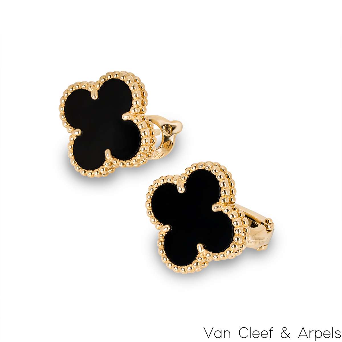 Van Cleef & Arpels Yellow Gold Onyx Vintage Alhambra Earrings VCARA44200