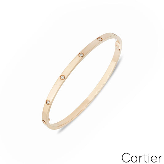 Cartier Rose Gold Full Diamond Love Bracelet Sm Size 16 B6047916