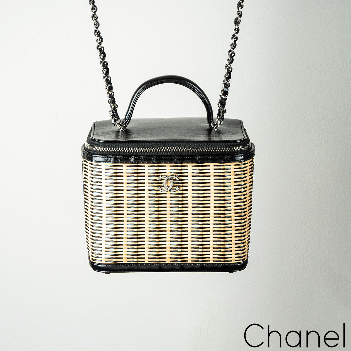 Chanel Raffia Rattan & Calfskin Vanity Case Bag