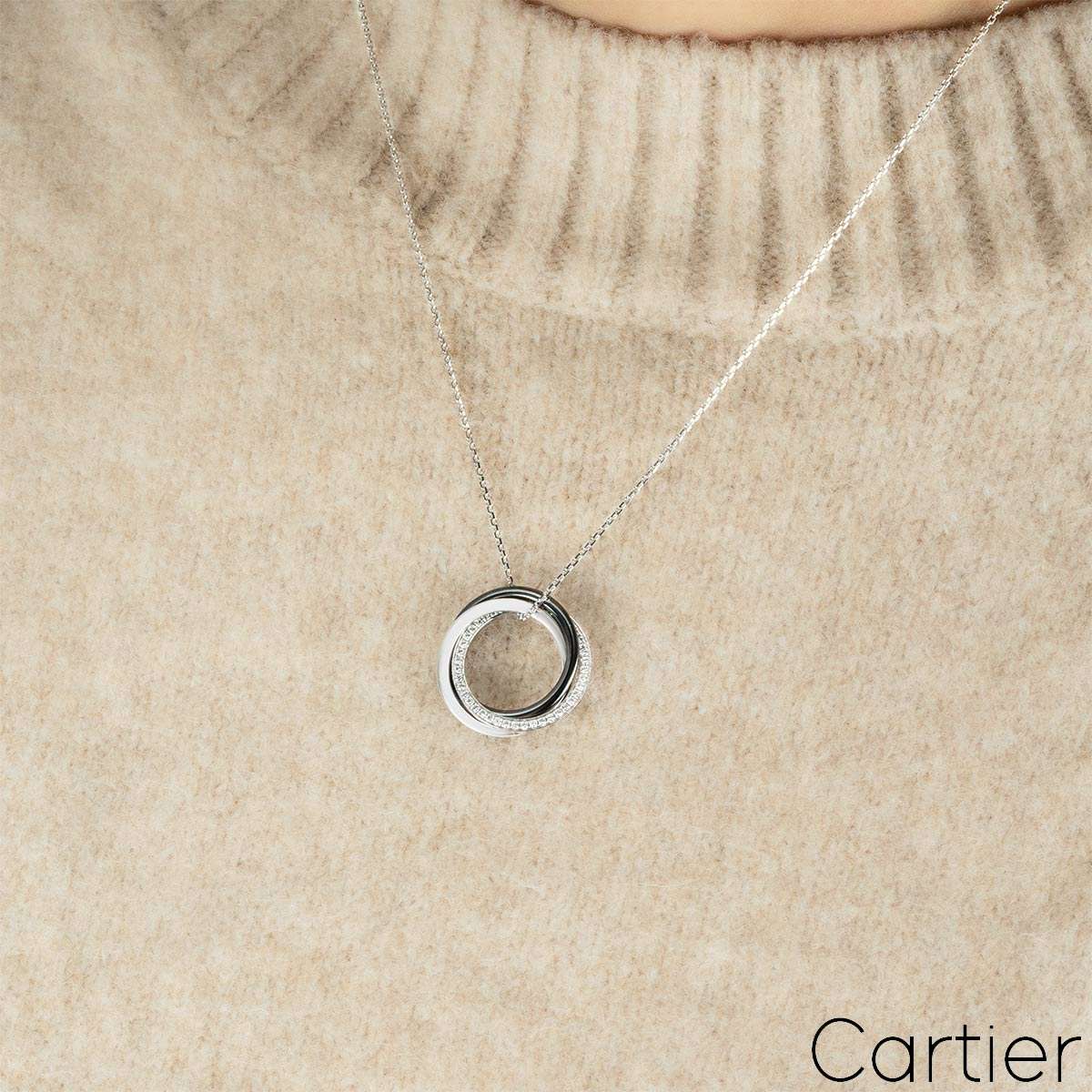 Cartier White Gold Diamond And Ceramic Trinity Necklace B3045500