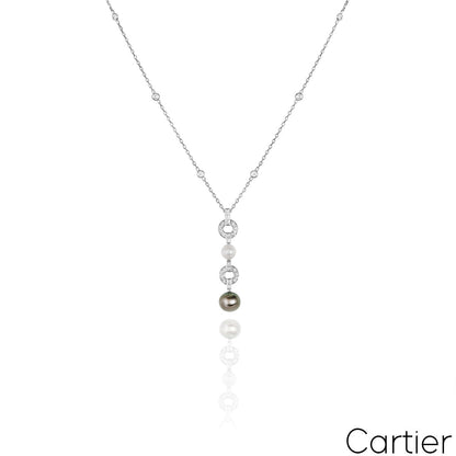 Cartier White Gold Pearl & Diamond Himalia Necklace