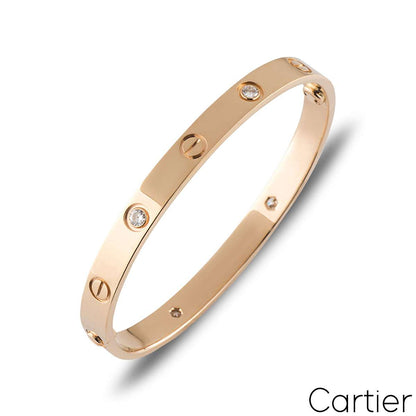 Cartier Rose Gold Half Diamond Love Bracelet Size 19 B6036019