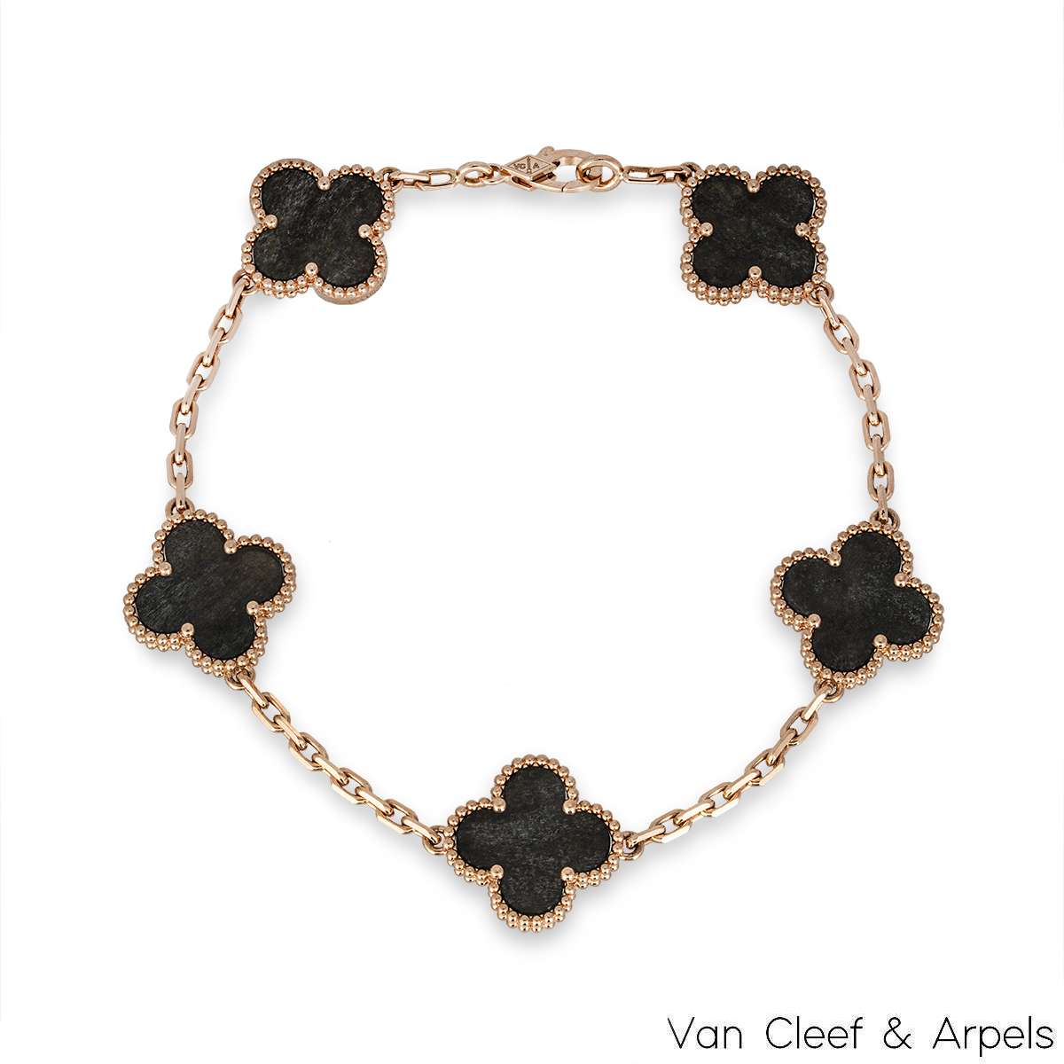 Van Cleef & Arpels Rose Gold Obsidian Vintage Alhambra 5 Motif Bracelet VCARP75600