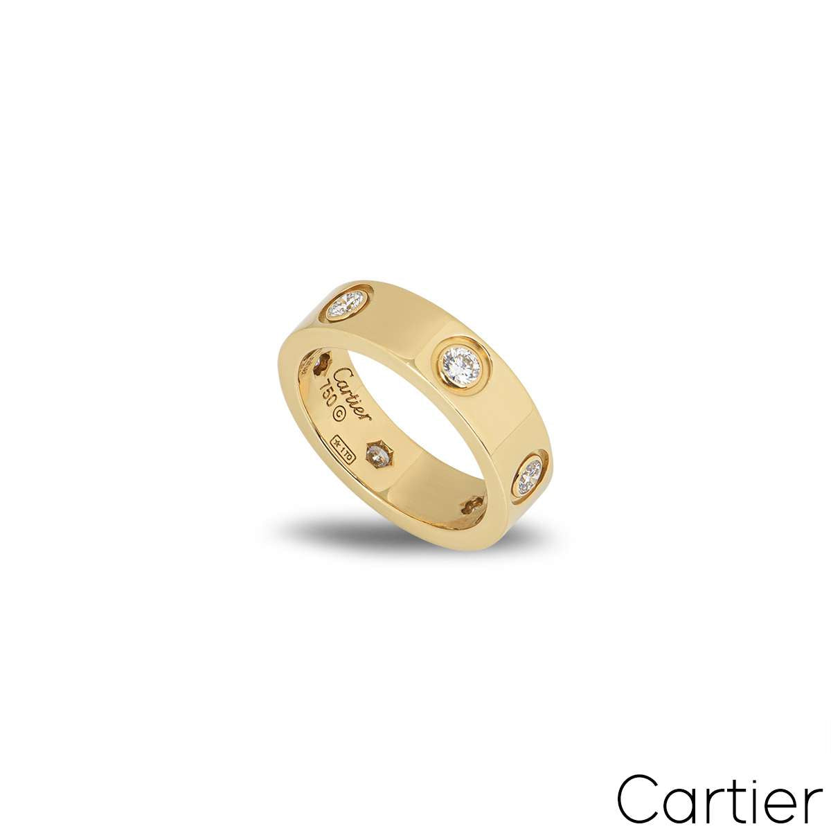 Cartier Yellow Gold Full Diamond Love Ring Size 51 B4025900