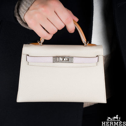 Hermès Kelly Mini II Tricolore Verso Craie/mauve Pale/gold Veau Epsom Phw